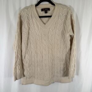 Erdos 100% Cashmere Sweater Women's Medium Beige Cable Knit Long Sleeve